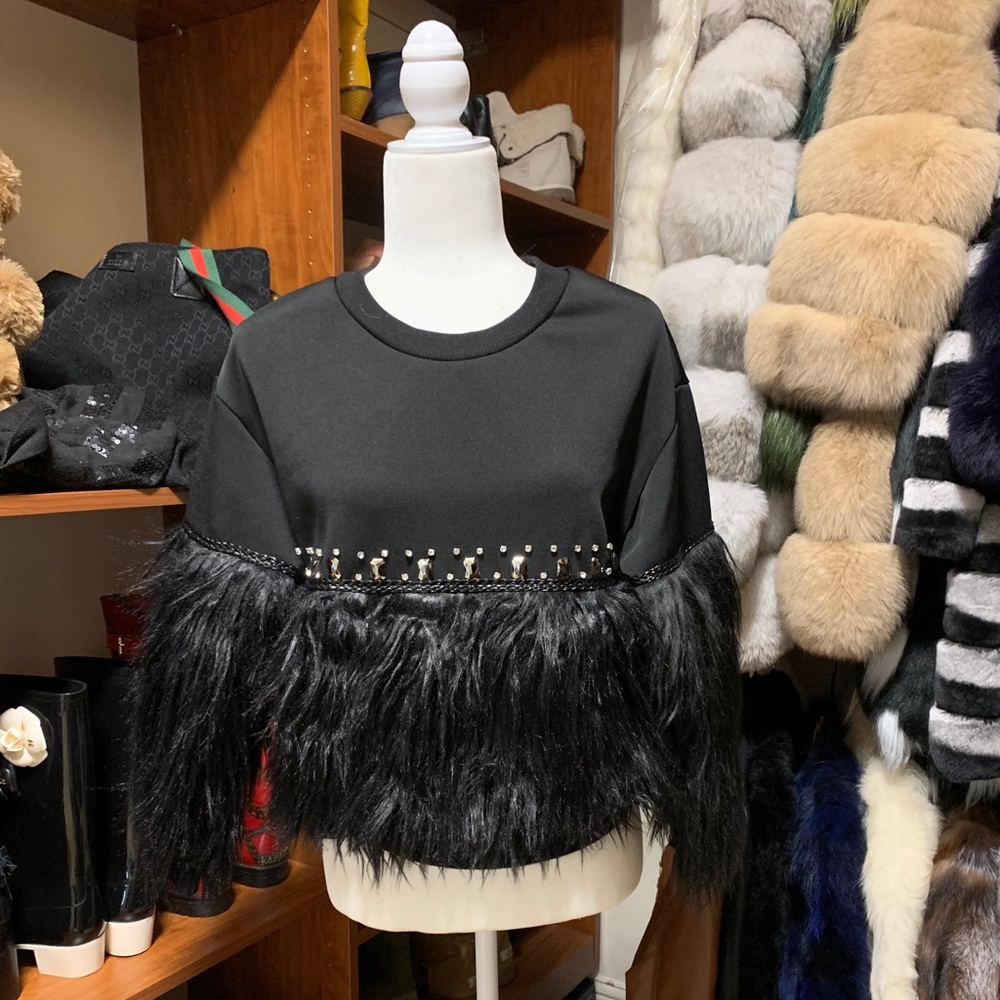 Faux Fur and Rhinestone Sweatshirt
